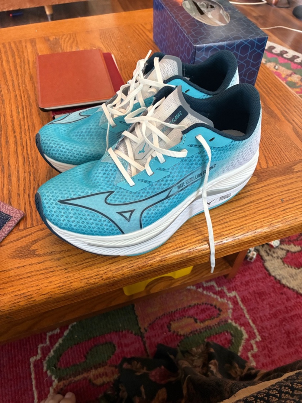 Mizuno Wave Rebellion Flash 2 Running Shoes in Aqua Blue with White Accents